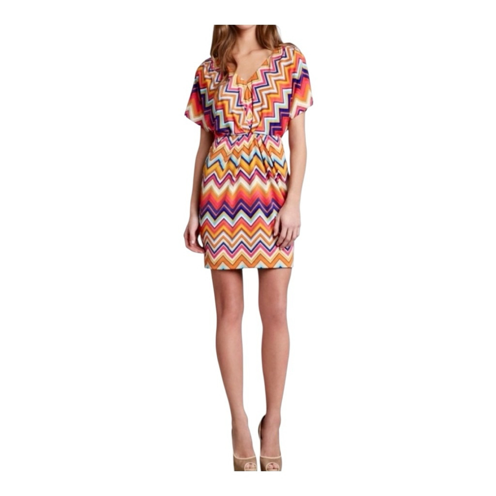 Trina Turk Multi-Color Chevron Mini Dress Size 2 Orange Pink Summer Resort